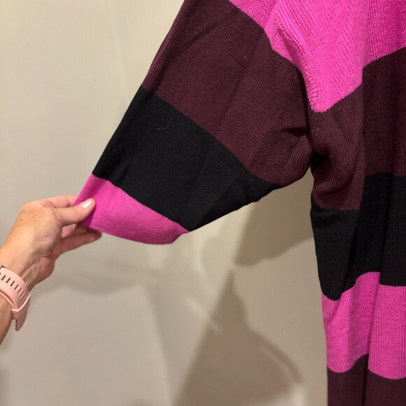 Lane Bryant Fuchsia & Black open front striped sweater 3/4 sleeves, sz 26/28 - Picture 5 of 6